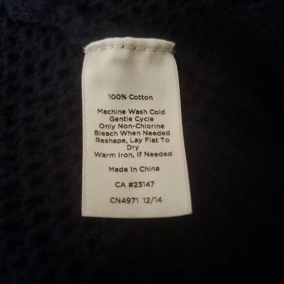 Talbots Medium Petite Open Hooded Loose Knit Cardigan Sweater Navy Blue Cotton - Picture 7 of 8